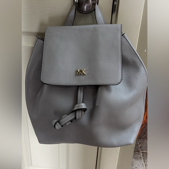 Michael Kors Dove Grey Pebble Leather Drawstring Backpack - Picture 1 of 8
